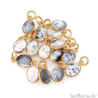 Dendrite Opal Oval 12x7mm Gold Bezel Setting Single Bail Gemstone Connector