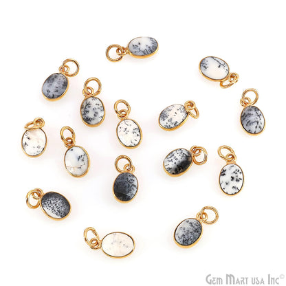 Dendrite Opal Oval 12x7mm Gold Bezel Setting Single Bail Gemstone Connector