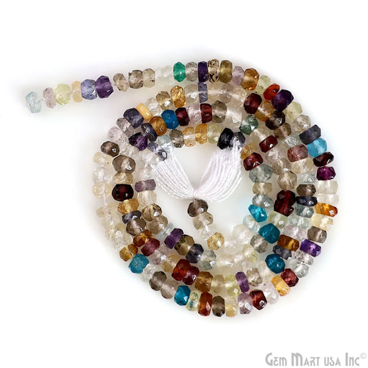 Mixed Rondelle Beads, 12.5 Inch Gemstone Strands, Drilled Strung Nugget Beads, Faceted Round, 3-4mm, 1 Strand, GemMartUSA