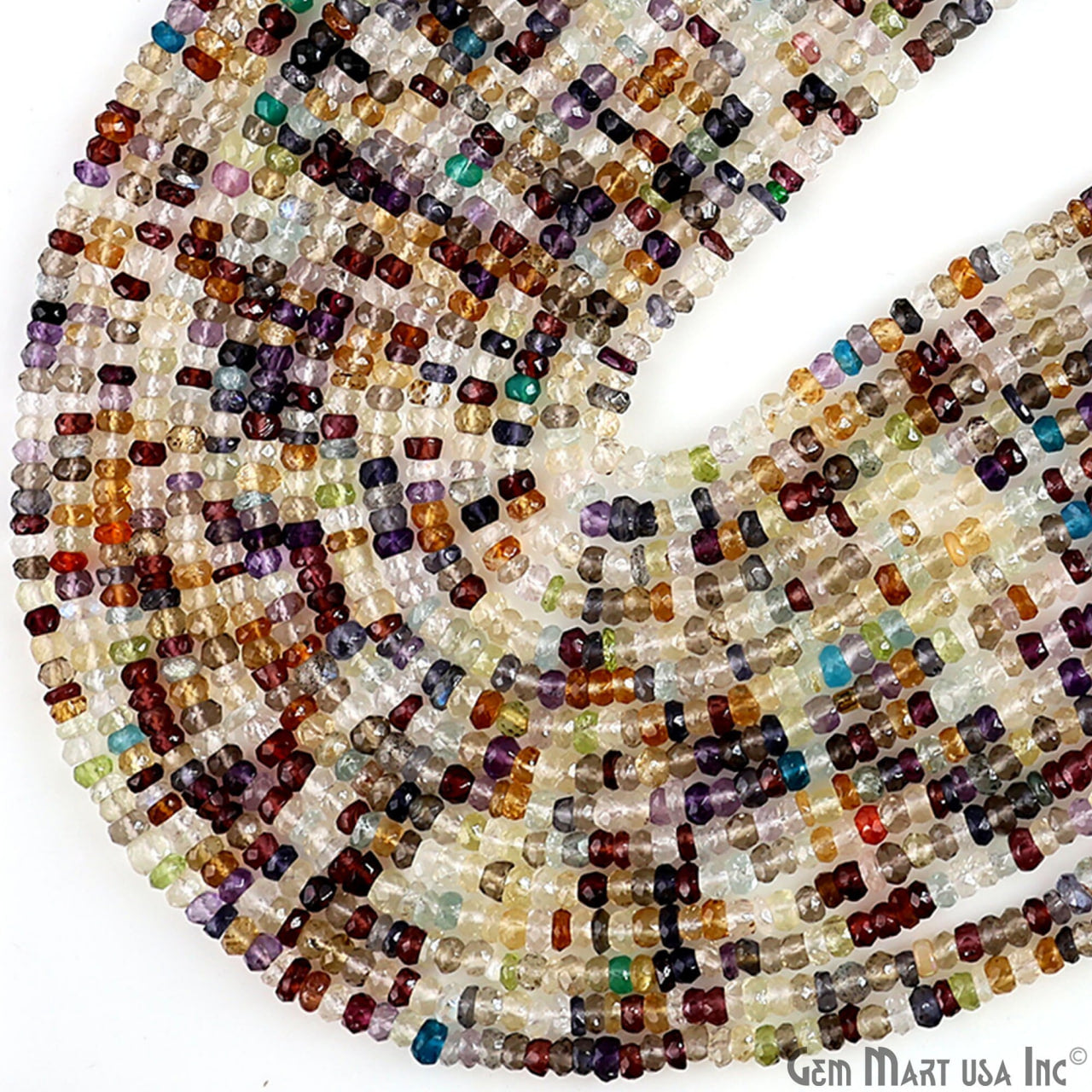 Mixed Rondelle Beads, 12.5 Inch Gemstone Strands, Drilled Strung Nugget Beads, Faceted Round, 3-4mm