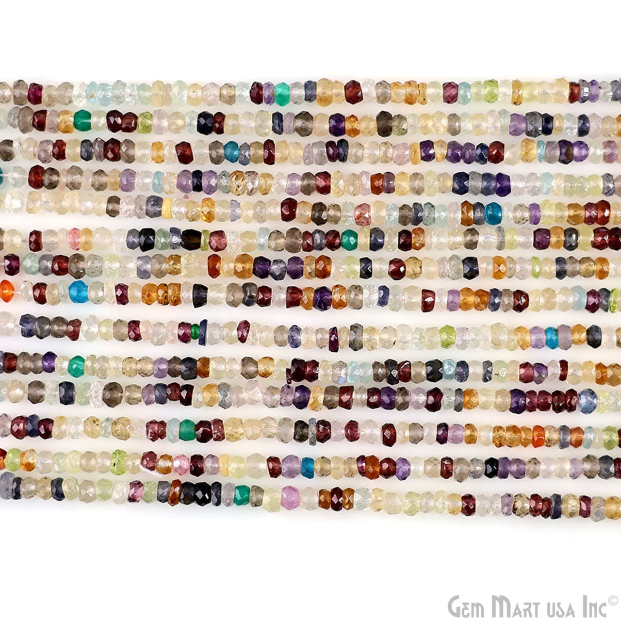 Mixed Rondelle Beads, 12.5 Inch Gemstone Strands, Drilled Strung Nugget Beads, Faceted Round, 3-4mm