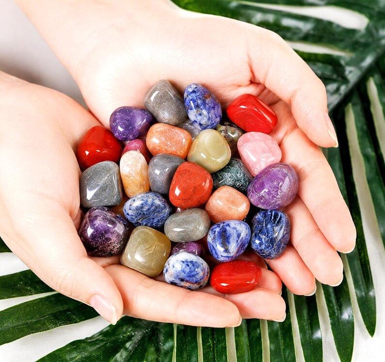 7pc Lot Tumble Stone, Multi Color Beautiful Seven Stone Set, Reiki stones, Healing crystal, Chakra Healing , 23x20mm
