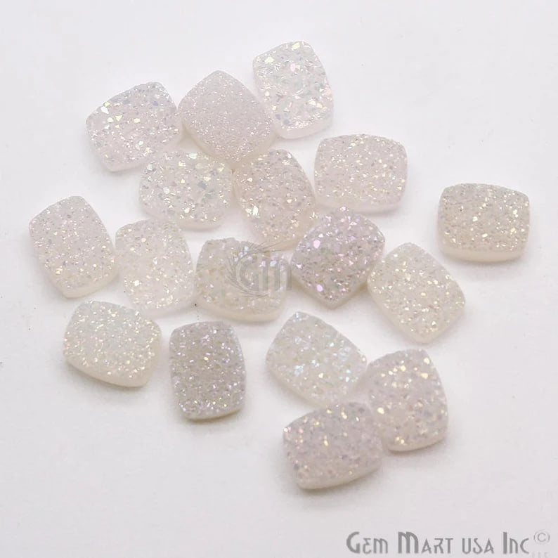 Titanium White Druzy 9x11mm Octagon Shape Loose Cabochon