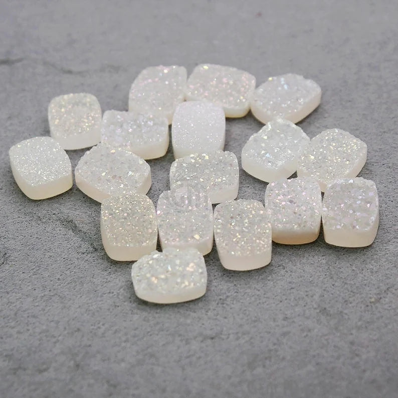 Titanium White Druzy 9x11mm Octagon Shape Loose Cabochon