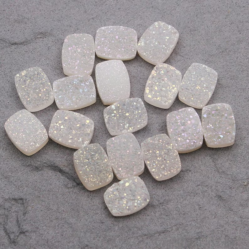 Titanium White Druzy 9x11mm Octagon Shape Loose Cabochon
