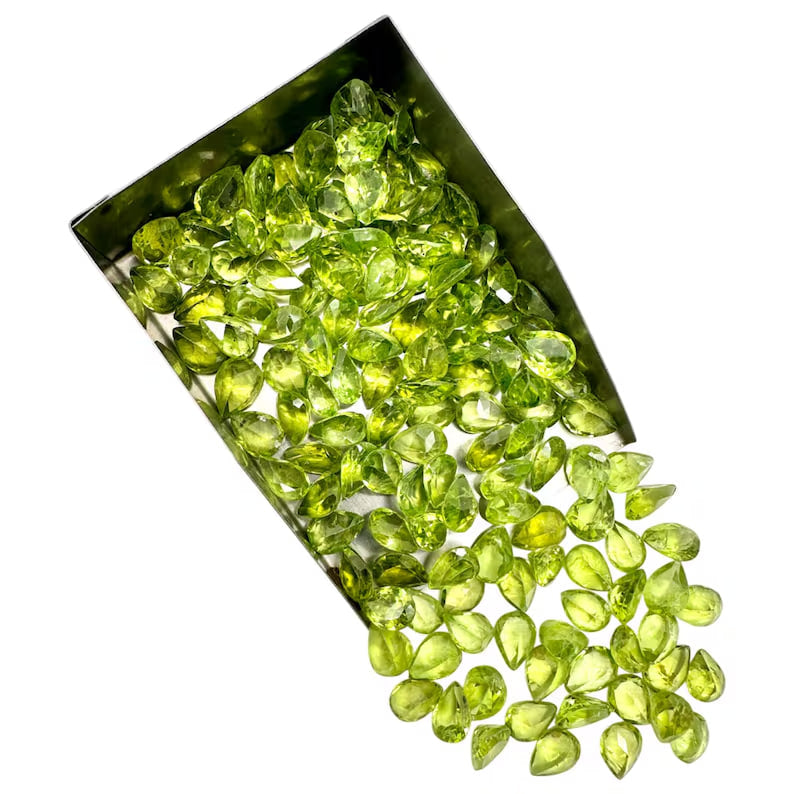 Peridot Pears Gemstone, 6x8mm, 5+ Carat, 100% Natural Faceted Loose Gems, August Birthstone