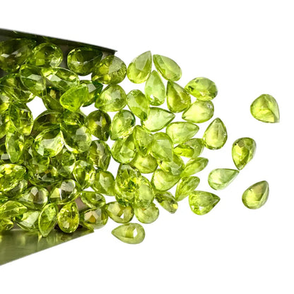 Peridot Pears Gemstone, 6x8mm, 5+ Carat, 100% Natural Faceted Loose Gems, August Birthstone