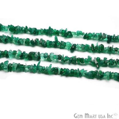 Green Onyx Chip Beads, 34 Inch, Natural Chip Strands, Drilled Strung Nugget Beads, 3-7mm, Polished, GemmartUSA (CHGO-70001)