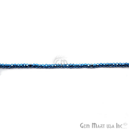 Sky Blue Pyrite Rondelle Beads, 12.5 Inch Gemstone Strands, Drilled Strung Nugget Beads, Faceted Round, 3-4mm