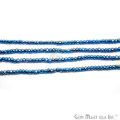 Sky Blue Pyrite Rondelle Beads, 12.5 Inch Gemstone Strands, Drilled Strung Nugget Beads, Faceted Round, 3-4mm