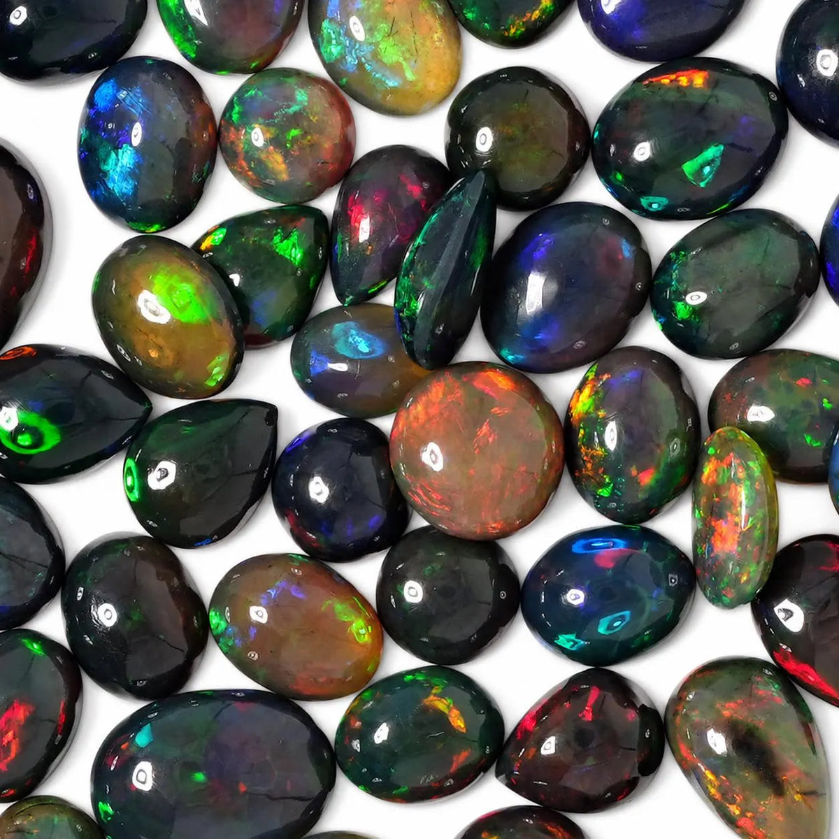 Black Opal Cabochon Loose Gemstone ,Multicolor Play of Color ,Oval, Round and Pear ,10-20mm , Ring & Pendant Stones