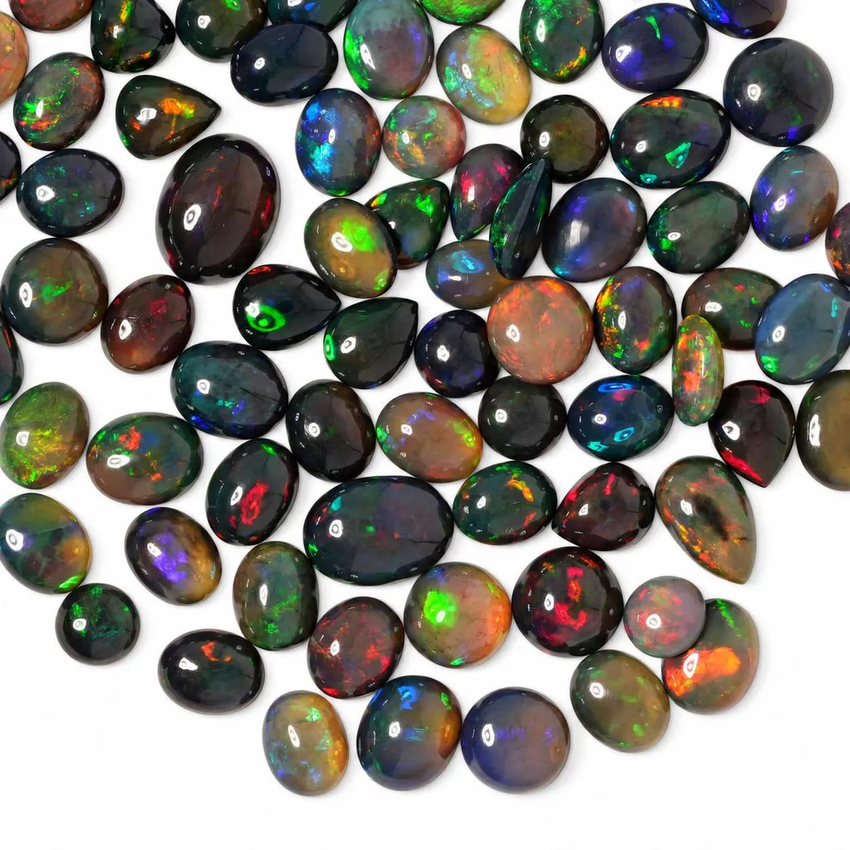 Black Opal Cabochon Loose Gemstone ,Multicolor Play of Color ,Oval, Round and Pear ,10-20mm , Ring & Pendant Stones