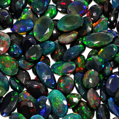 Black Opal Loose Gemstone ,Rainbow Fire ,Oval and Pear Cut , 10-20mm , October Birthstone 5+ Carats