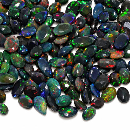Black Opal Loose Gemstone ,Rainbow Fire ,Oval and Pear Cut , 10-20mm , October Birthstone 5+ Carats