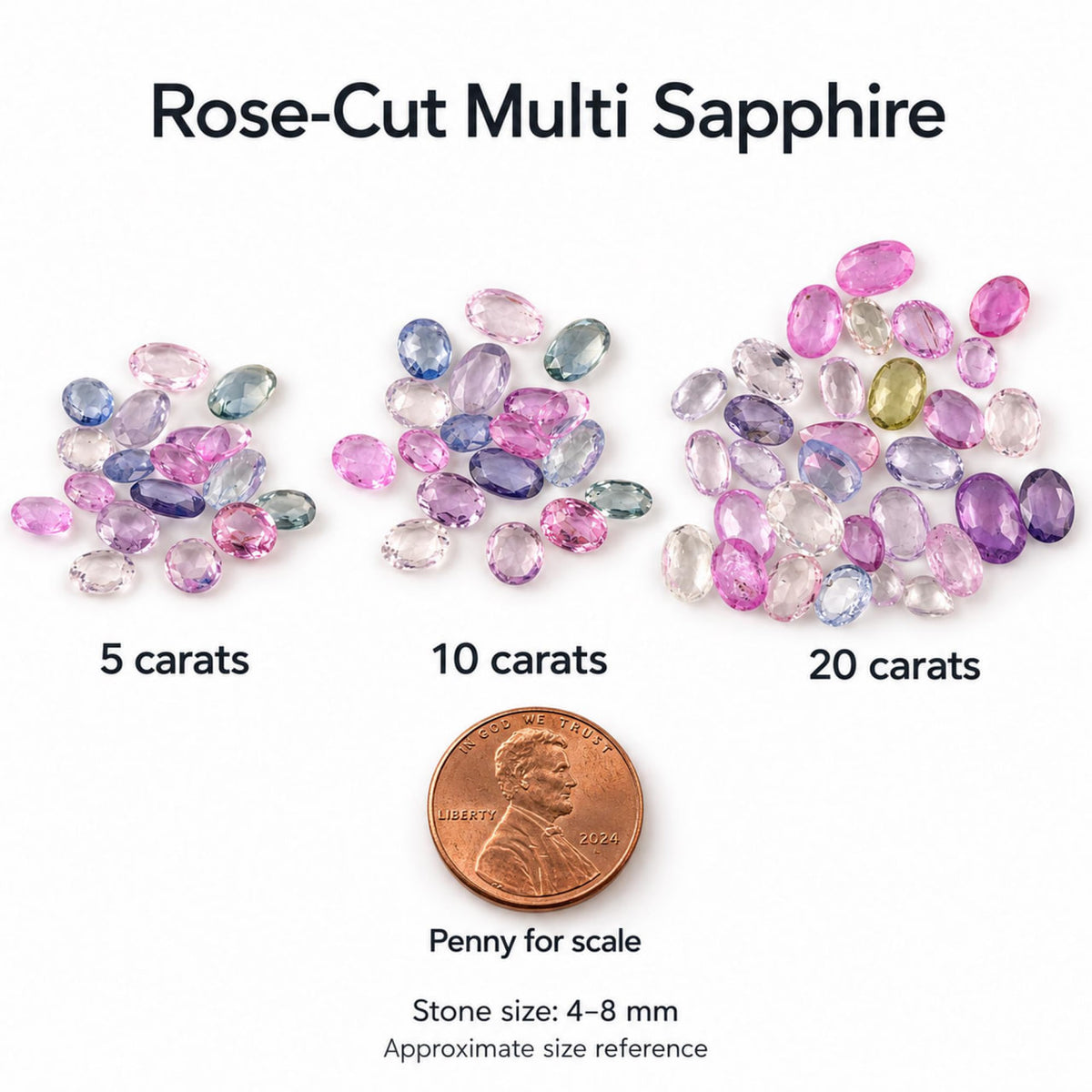 Multi Sapphire Rose Cut Gemstone, 100% Natural Precious Gems, Multi Color Faceted Loose Gems, 5-8mm, 5+ Carats