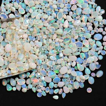 White Opal Cabochon Gemstone Mix, 100% Natural Precious Gems, Mix Shape Faceted Loose Gems, 4-8mm, 5+ Carats