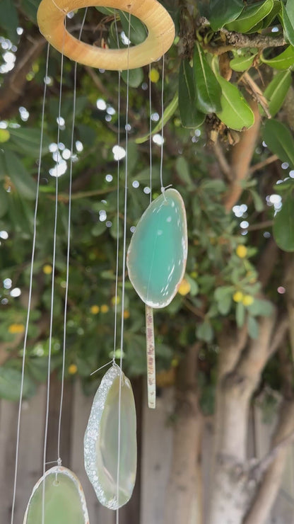 Green Agate Slice Wind Chime, Natural Gemstone Wind Chime, Garden Décor, Home Décor, Melodic Tones
