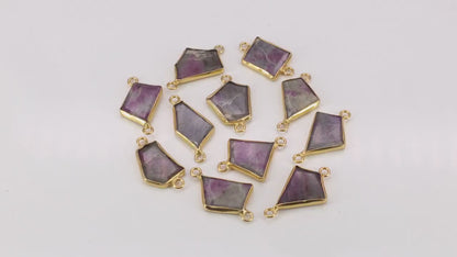 Ruby Ziopsite Geometric Flat Gemstone 23x13mm Gold Plated Double Bail Charm Connector