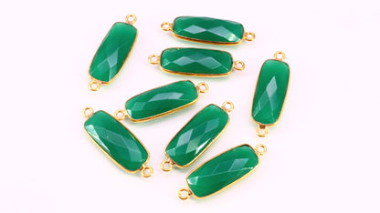 Green Onyx 27x9mm Rectangle Faceted Gold Bezel Double Bail Gemstone Connector