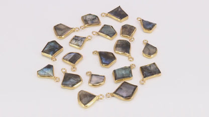 Labradorite Rough Gemstone 19x10mm Gold Plated Single Bail Charm Connector