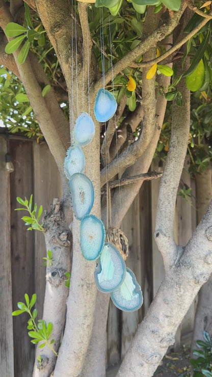 Teal Agate Slice Wind Chime, Natural Gemstone Wind Chime, Garden Décor, Home Décor, Melodic Tones