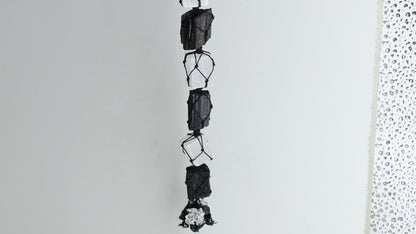 Selenite & Black Tourmaline Tumbled Gemstone Macrame Car/ Wall Crystal Hanging 11 Inch