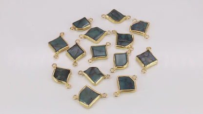Chrysocolla Geometric 23x13mm Gold Bezel Setting Single Bail Gemstone Connector