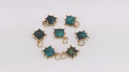 Chrysocolla Square 12mm Gold Bezel Setting Single Bail Gemstone Connector