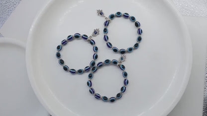 Turkish Evil Eye Beaded Bracelet with Hamsa Hand, Stretchy, Unisex, Adjustable Protection Talisman, 7 inch,
