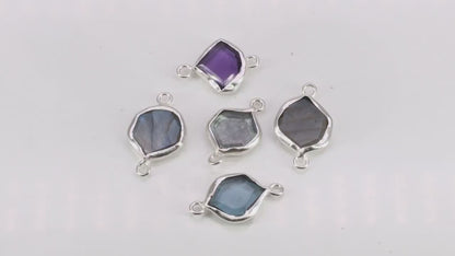 Geometric Flat Gemstone 21x13mm Silver Electroplated Double Bail Connector