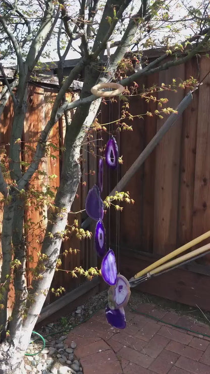 Purple Agate Slice Wind Chime, Natural Gemstone Wind Chime, Garden Décor, Home Décor, Melodic Tones