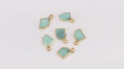 Aqua Chalcedony Gold Electroplated Single Bail Geometric Pendant Charm Gemstone Connector