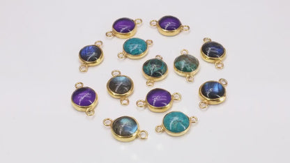 Multi Color Round 21x12mm Gold Plated Double Bail Cabochon Connector