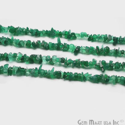 Green Onyx Chip Beads, 34 Inch, Natural Chip Strands, Drilled Strung Nugget Beads, 3-7mm, Polished, GemmartUSA (CHGO-70001)