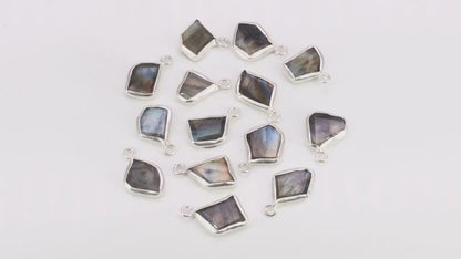 Labradorite Rough Gemstone 19x10mm Silver Plated Single Bail Charm Connector