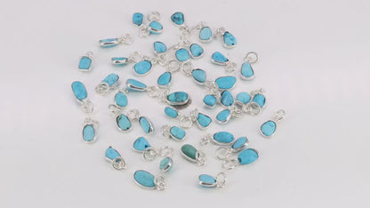 Turquoise Free Form 11x5mm Silver Plated Single Bail Bezel Gemstone Connector