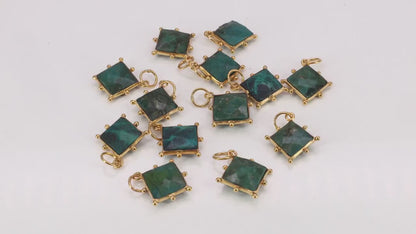 Chrysocolla Square 14mm Gold Bezel Setting Single Bail Gemstone Connector