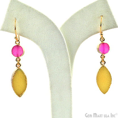 Yellow & Pink Druzy 10x50mm Gold Electroplated Gemstone Dangle Earring