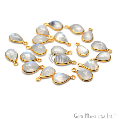 Rainbow Moonstone 8x12mm Pears Single Bail Gold Bezel Cabochons Connector