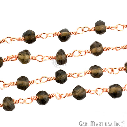 Smokey Topaz Rose Gold Plated Wire Wrapped Beads Rosary Chain (763945680943)