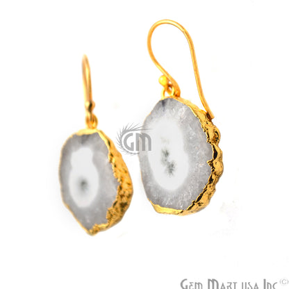 Solar Druzy Gemstone 26x19mm Gold Edge Dangle Hook Earrings - GemMartUSA