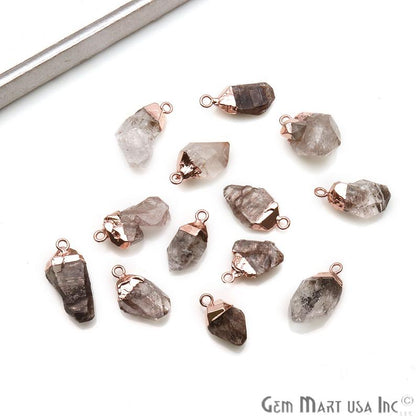 Rough Herkimer Diamond Organic 24x13mm Rose Gold Electroplated Pendant Single Bail Connector