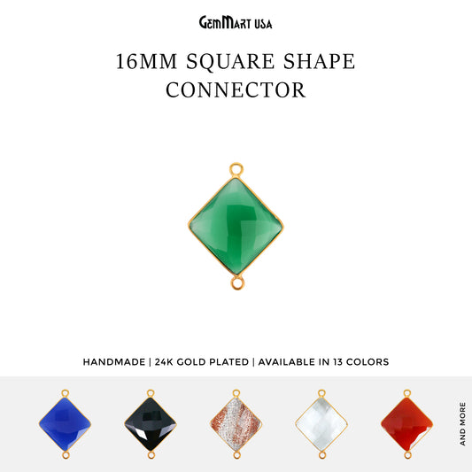 Square 16mm Double Bail Gold Bezel Gemstone Connector
