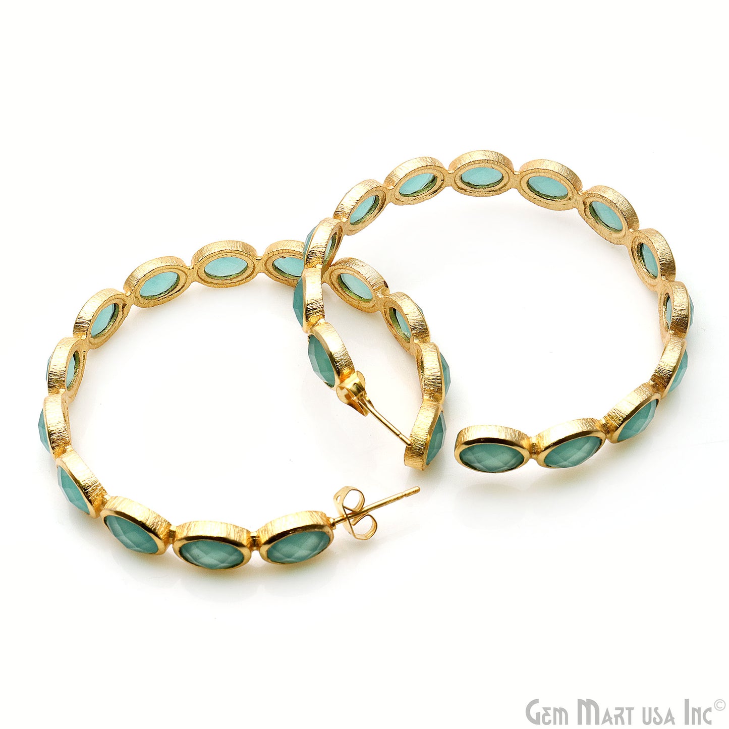 Gemstone Oval 7x5mm Gold Plated Round 54mm Hoop Earrings