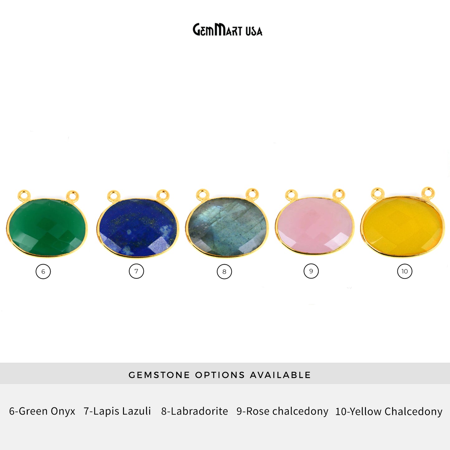 Oval 15x20mm Cat Bail Gold Bezel Gemstone Connector (Pick Stone & Lot Size)