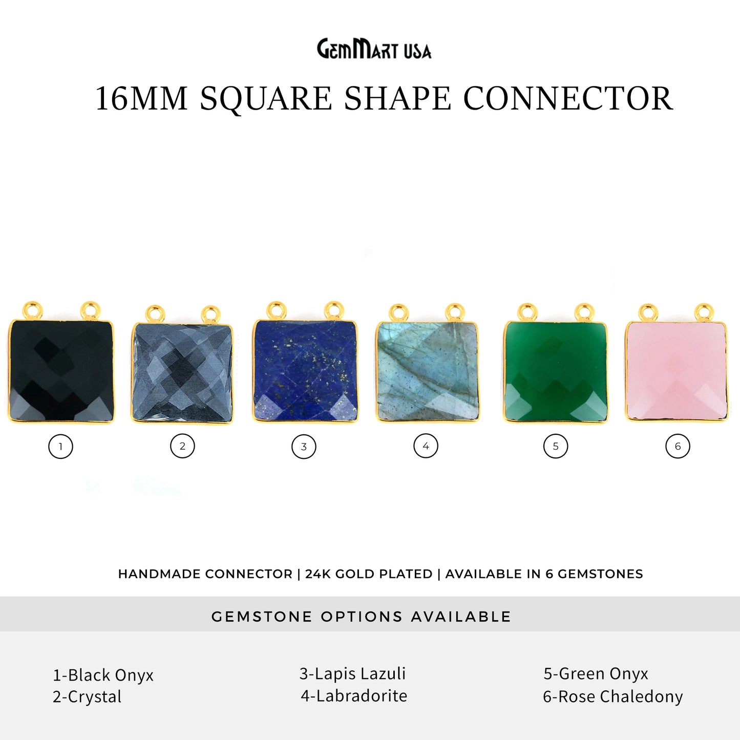 Square 16mm Gemstone Cat Bail Gold Bezel Connector