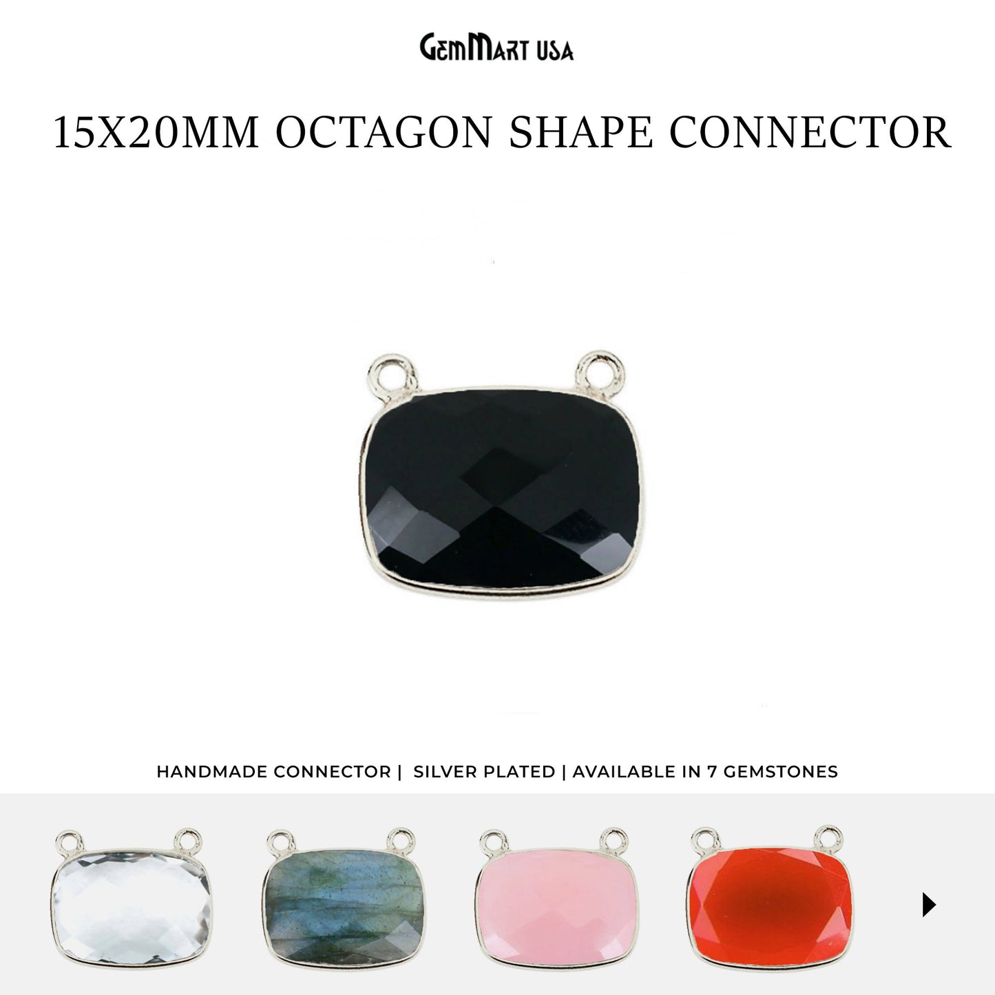 Octagon 15x20mm Silver Plated Cat Bails Gemstone Bezel Connector
