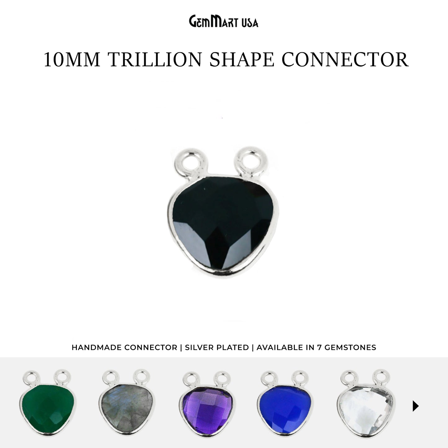 Trillion 10mm Cat Bail Silver Plated Bezel Gemstone Connector