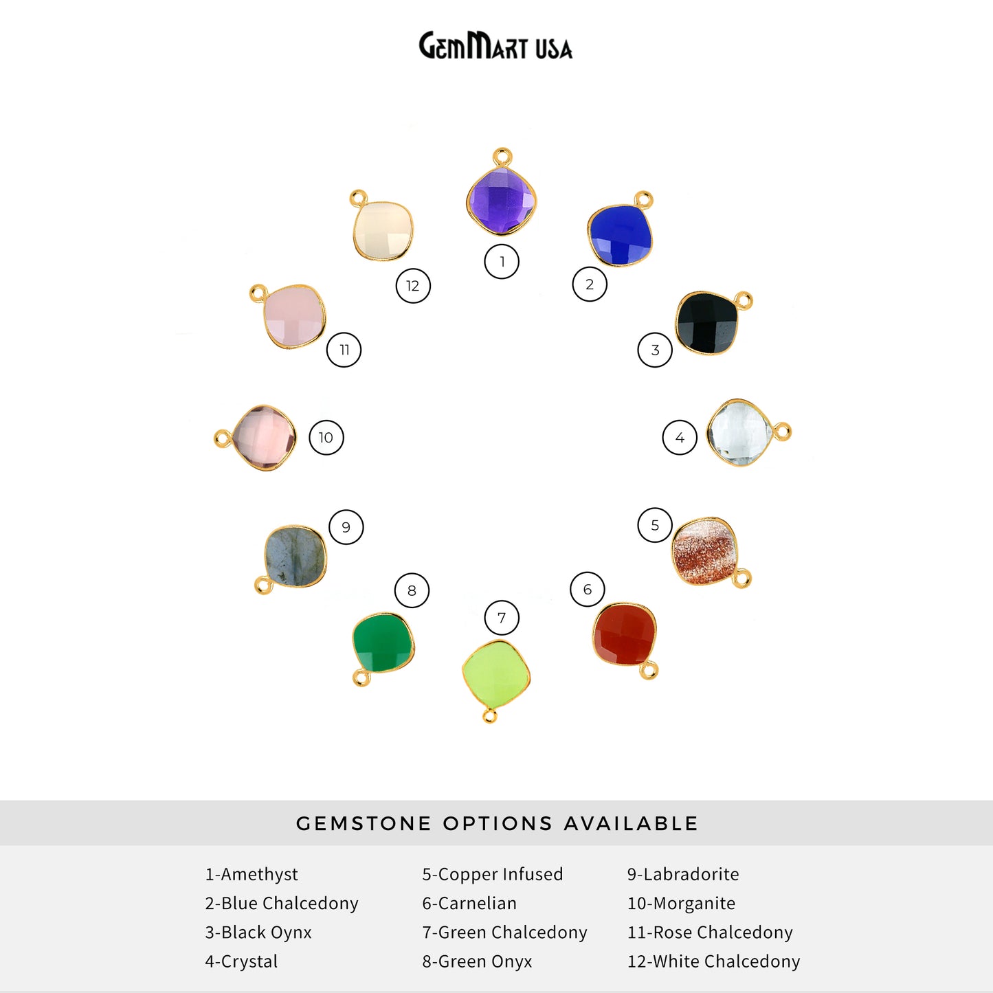 Cushion 12mm Single Bail Gold Bezel Gemstone Connector