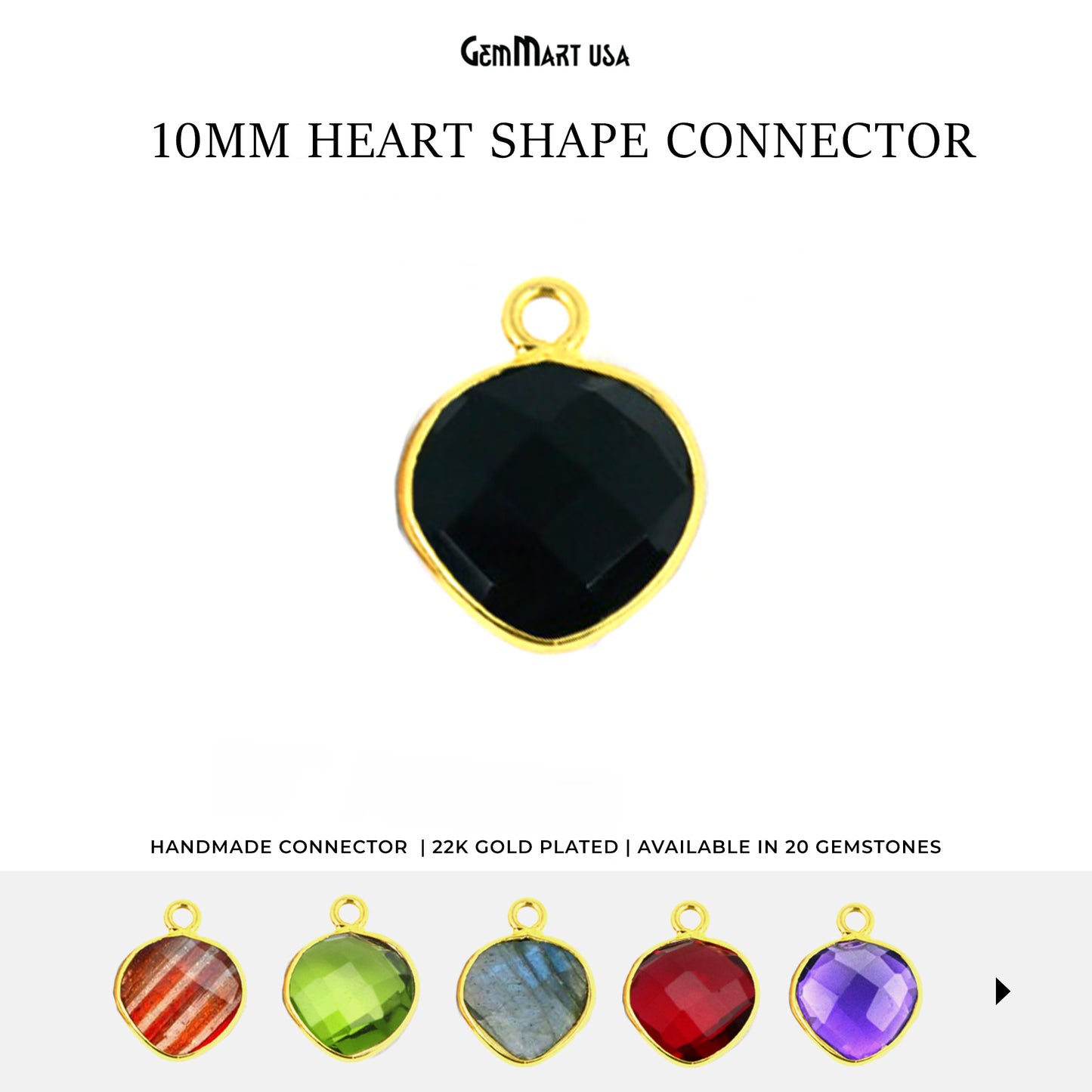 Heart 10mm Single Bail Gold Bezel Gemstone Connector